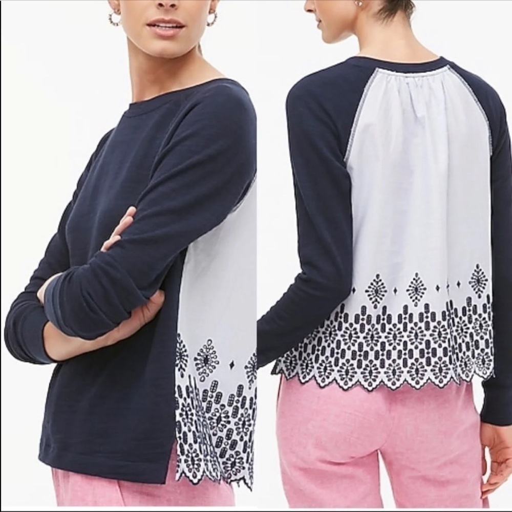 J Crew Eyelet Back Crewneck Top